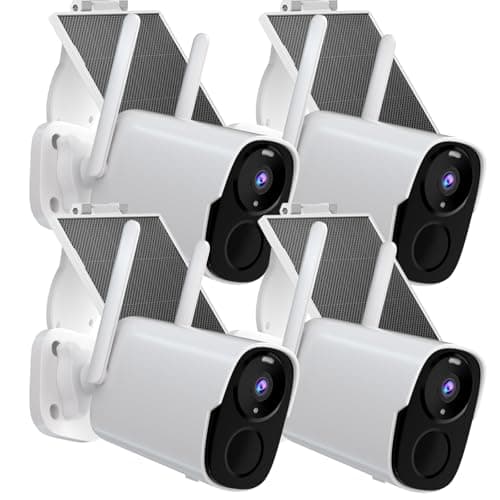 Rraycom Solar Camera Security Outdoor, Solar Powered WiFi System Surveillance Camera with 2K Color Night Vision, 2 Way Talk, Spotlight & Siren, Compatible with Alexa, BW4PLUS-SP, BW4P-SP-W-4PC