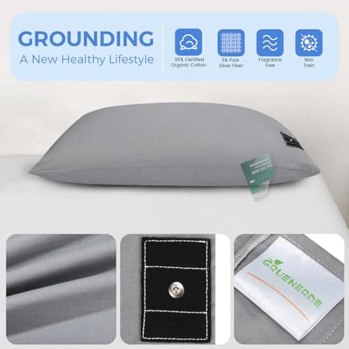 Grounding Pillowcase King with 10% Silver Fiber Conductive Grounding Pillow Case 20x36in Silver Fiber Improve Sleep Anxiety Relief Gray 1pc 6