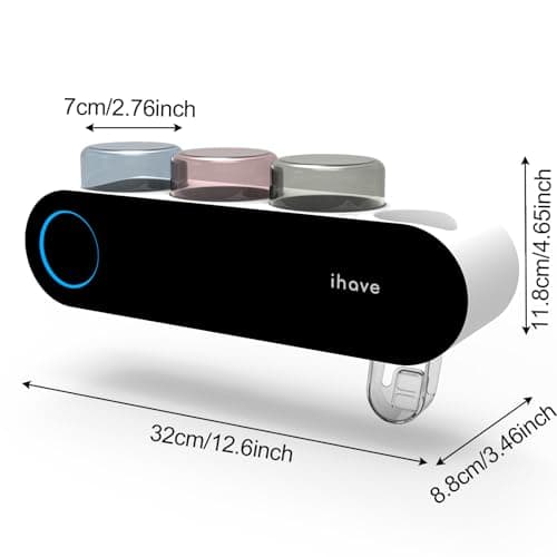iHave Wall Mounted Electric Toothbrush Holders with 3 Cups, UV Sanitizer, Toothpaste Dispenser, Smart Home Bathroom Accessories & Decor, Black 9