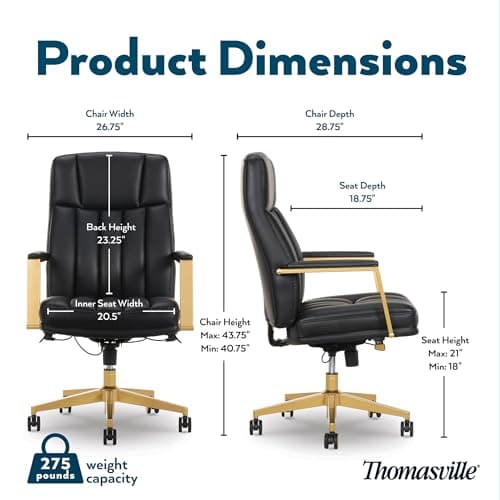 Thomasville® Lyndale Ergonomic Vegan Leather Mid-Back Office Chair, Black/Gold 2