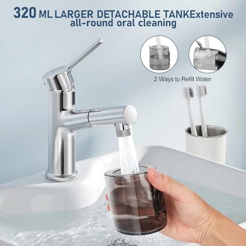 Water Dental flosser for Teeth Cleaning - Rechargeable Cordless Oral Irrigator 4 Modes 6 Tips IPX 7 Waterproof Portable Teeth Cleaner Pick for Home Trave 6