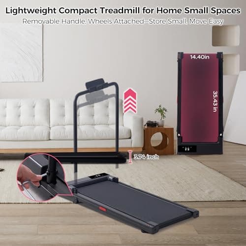 Foldable Treadmills for Home with Handles, Portable Folding Walking Pad Treadmills for Home Small, 3.0HP Walking Pads with Handle Bar, Small Electric Treadmill with LED Display, 320LBS 6