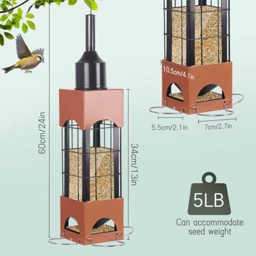Squirrel Proof Bird Feeders for Outdoors with Weight-Activated, 5LB Metal Hanging Bird Feeders for Outside, Large Wild Feeders for Cardinals, Chickadees, Durable Backyard Feeders 6