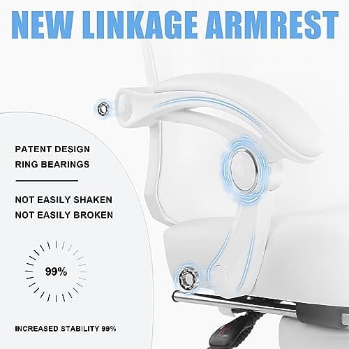 Misolant Ergonomic Office Chair with Footrest, Ergonomic Desk Chair with Adjustable 2D Lumbar Support, High Back Computer Chair with Adjustable Headrest, White Comfortable Leather Office Chairs 7