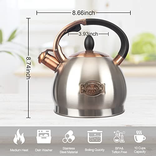 3Quart Whistling Tea Kettle Classic Teapot Stainless Steel Teakettle with Cool Grip for Stovetop 6