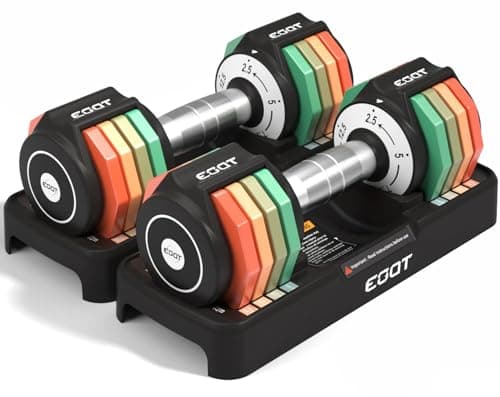 Adjustable Dumbbell Set, EOAT 2.5 to 12.5 lbs Free Weights Dumbbells Pair with Tray for New Beginner, Exercise & Fitness Dumbbells with Anti-Slip Handle & Rainbow-colored Weight Plates