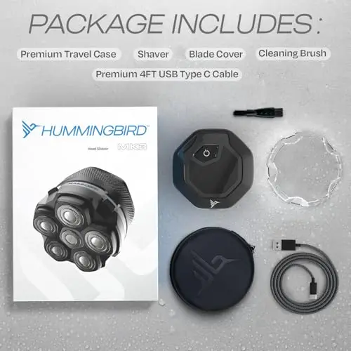 HUMMINGBIRD MK3 Head Shaver for Bald Men - Wet/Dry Electric Rotary Razor, Waterproof, Cordless USB-C Rechargeable Skull Shaver with Case 6
