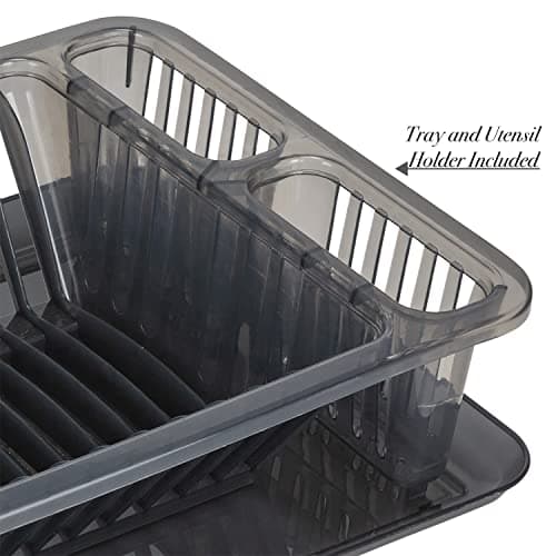 Kitchen Details Medium Dish Rack with Tray | Plastic | Dimensions: 18.50 X 11.02 X 3.54 Inches | 12 Plate | Kitchen Accessories | Cutlery Basket | Grey | Sink Accessories 5