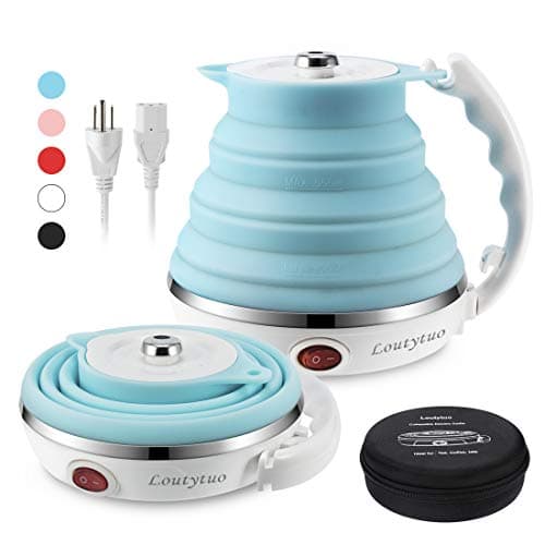 Ultrathin Upgraded Food Grade Silicone Travel Foldable Electric Kettle Boil Dry Protection Portable with Dual Voltage and Separable Power Cord,555ML 110-220V US Plug