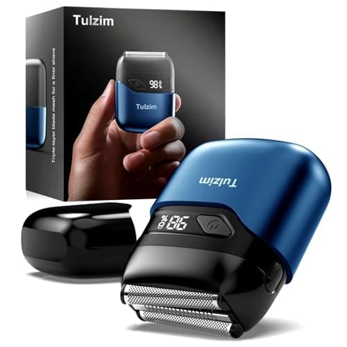 Tulzim Electric Foil Shaver for Men: Portable Electric Razor for Beard/Face, 3 Floating Blade LED Display USB-C Fast Rechargeable, IPX7 Waterproof for Travel & Home,Light Blue
