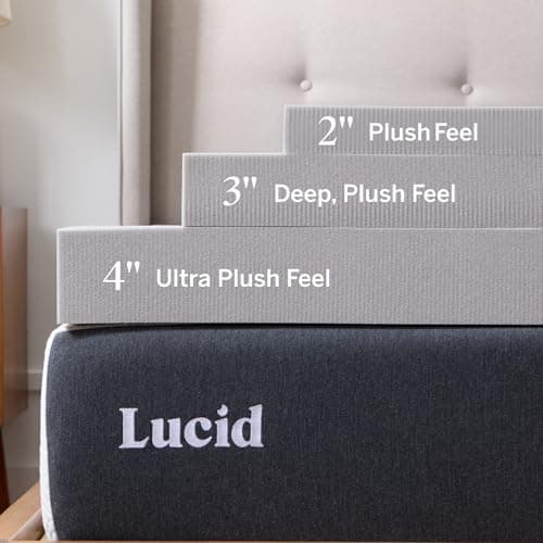 Lucid 3 Inch Bamboo Charcoal Infused Memory Foam Mattress Topper - King Size – Moisture and Odor Control - Ventilated - Deep Plush Feel, Pressure-Relief Bed Topper – CertiPur Certified 3