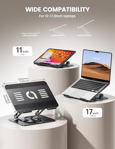 Lamicall Adjustable Laptop Stand for Desk - 360 Rotating Base Ergonomic Computer Stand, Aluminum Laptop Riser Foldable Protable for Office Home fits MacBook Air Pro, Dell, HP (10-17.3'') - Black 5