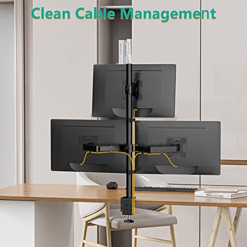 WALI Triple Monitor Mount for 13-27 inch Computer Screens, 3 Monitor Desk Mount, Holds up to 22 lbs, Adjustable Triple Monitors Stand with Swivel Tilt Rotation, 75x75/100x100mm (M003), Black 7