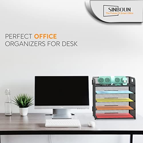 Letter Tray Paper Organizer 5-Tier Desk Organizer File Organizer Paper Holder with Handle, Metal Desktop Document Shelf Tray Office Classroom Organization - Black 7