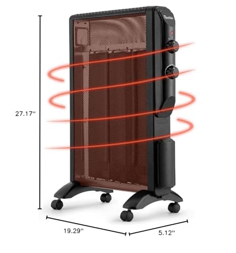 Reekie Electric Space Heater for Indoor Use 1500W, Large Room Heater with Thermostat, 2 Heat Settings, Fast Heating, Quiet, Safety Protection, Portable Mica Heater for Office Home Bedroom 120V Black 8