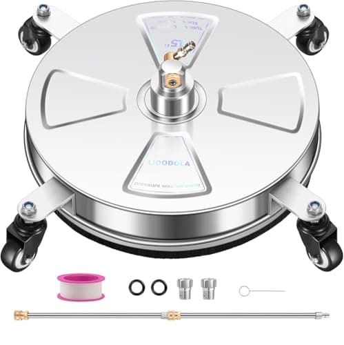 15" Pressure Washer Surface Cleaner with 4 Wheels - Stainless Steel Surface Cleaner for Pressure Washer Attachment for Concrete, Patio, Sidewalk, Deck, Driveways and Daily Washing - PWS 15