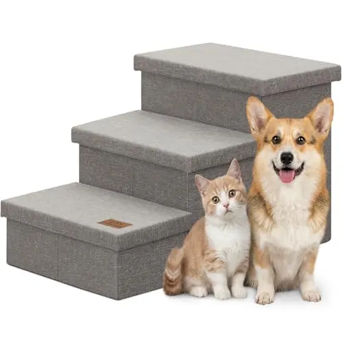 Zerbuger Wider Dog Ramp for High Bed with Storage 18" H, Foldable Dog Stairs for Small Medium Large Older Senior Animal, Sturdy Dog Step for Climbing Bed or Couch, Arthritis-Friendly (Gray, No Condo)