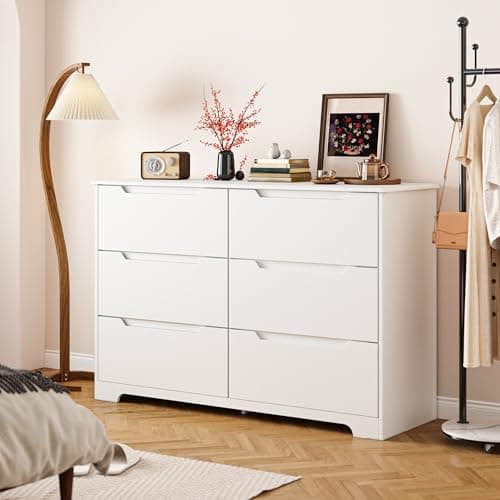 Gizoon 6 Drawer Double Dresser for Bedroom with Anti-Tip Design, Modern Wide Wooden Chest of Drawers with Cut-Out Handles, Closet Storage Organizer and TV Stand for Living Room, Hallway, Entryway 7