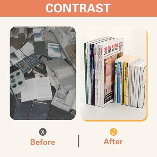 Adjustable Book Ends, Plastic Bookends with 2 Dividers, Clear Bookends for Shelves, Desk Book Holder for Heavy Books, Expandable Book Ends Book Organizer for Desk Office Home and School Use 5