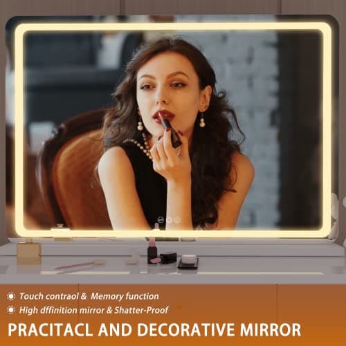 Hasipu Vanity Mirror with Lights, 31.5" x 22" LED Makeup Mirror, Lighted Makeup Mirror with Dimmable 3 Modes, Touch Screen Control Vanity Mirror Round White 5