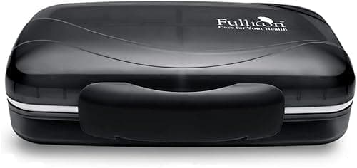 Travel Pill Organizer Large Portable Medication Fullicon Oversize 8 Compartment Pill Box, Vitamin Travel Case Pill Holder - Airtight & Moistureproof (Black) 8