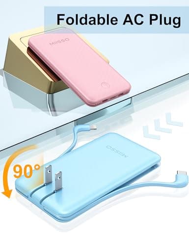 miisso Ultra Slim 10000mAh Power Bank Built-in Cables and Foldable AC Wall Plug, Pocket Size USB C Portable Charger, External Battery Pack Compatible with iPhone Samsung, Blue 7