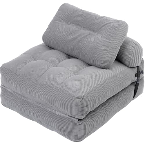 Airynee Convertible Folding Sofa Bed - Sleeper Chair Bed with Back Support and Pillow, Fold Out Chair Bed, Soft and Comfortable Floor Couch for Living Room Bedroom, Single, Grey