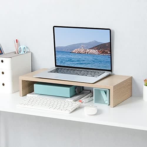 TEAMIX 20 Inch Wood Monitor Stand Riser, Wooden Desktop Stand for PC/TV/Laptop/Printer, Cozy Monitor Riser with Storage, Computer Stand Space-Saving 8