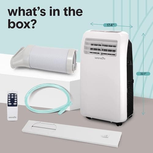 SereneLife Portable Air Conditioner with Heat & Built-in Dehumidifier 10,000 BTU, Portable Heater & AC for Rooms up to 450 Sq Ft - Remote Control & Window Mount Exhaust Kit Included 8