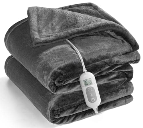 Mlivrom Heated Throw Blanket with 1-9 hrs Timer Auto-Off & 8 Heating Levels,Flannel Electric Blanket Throw ETL Certification,Machine Washable Full Body Warming Blankets 8