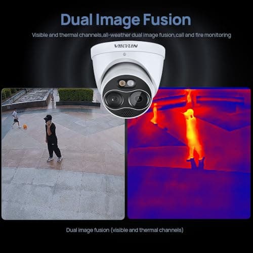 VIKYLIN 4MP IP POE Thermal Camera,Visible and Thermal Channels Dual Image Fusion, AI Human/Vehicle Classification with Heat,Call and Smoking Detection Camera,Active deterrents,IVS,Outdoor and Indoor 5