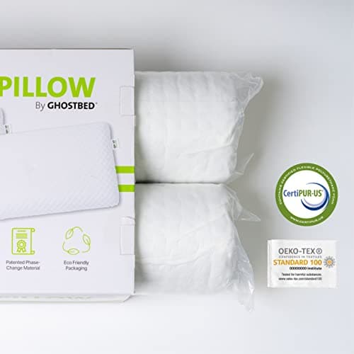 GhostBed Memory Foam Pillow - Memory Foam Pillow with Aerated Ergonomic Design - Patented Cooling Layer & Ghost Ice Cover - Medium Firm for Stomach Back or Side Sleepers 5