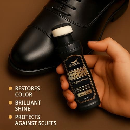 Eagle Black Liquid Shoe Polish for Shoes & Boots - Instant Shine Leather Polish with Built-In Sponge Applicator & 2 Cleaning Wipes | Cleans, Conditions & Restores Shine in Seconds 5
