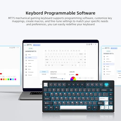 Womier 75% Wireless Mechanical Gaming Keyboard with Knob & Display, Bluetooth 5.0/2.4GHz/USB C Thocky Creamy Keyboard for PC Computer, 8000mAh Battery Hot Swappable Key Board for Win/Mac (MT75-Grey) 6