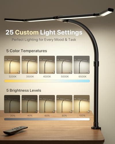 ONEMIX 42" LED Desk Lamp with Clamp, Architect Desk Light with Remote, Adjustable 4-Segment Bar, 1800LM Bright, Eye-Caring Desk Lamp for Home Office, Reading, Study, Dual Monitors, Workbench (Black) 8