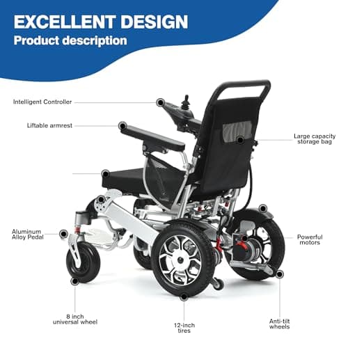 Electric Wheelchair for Adults, Lightweight Foldable Power Wheelchair with Lithium Battery, All Terrain Portable Motorized Wheelchair for Seniors, 15 Miles Long Travel Range, Supports Up to 330 lbs 9