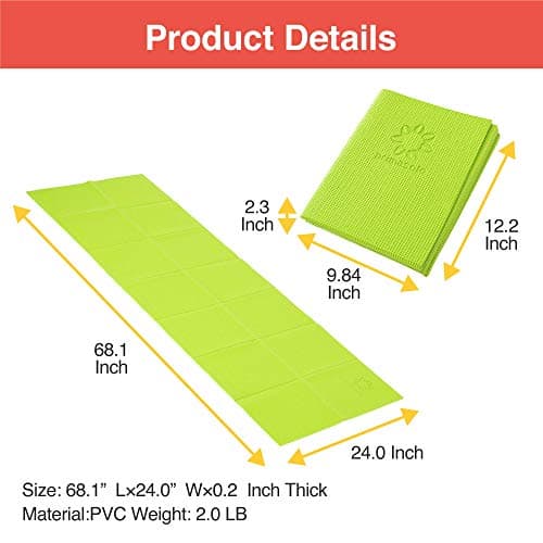 Primasole Folding Travel Yoga Mat Foldable light weight Easy to carry to Workout Fitness Class Beach Park Travel Picnics 4mm thick Lime Green Color PSS91NH028A 6