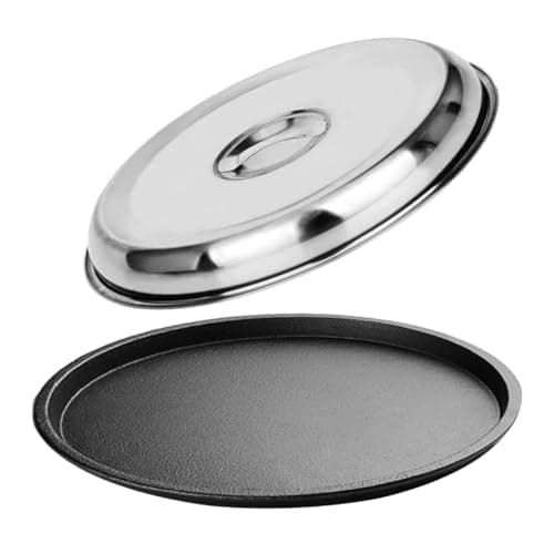 HCXCQLSUY Cast Iron Grill Pan, Steak plate sizzle platter (Pan with Lid 8 inch)