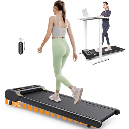UREVO E4W Smart Walking Pad, Standing Desk Treadmill with Wood Grain Design, 8-Point Shock Absorption, Quiet Operation, Workout APP with Track Insights and MIIT Mode, Plug and Play, Remote Control