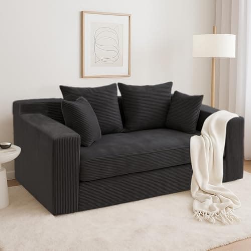 cidludto Convertible Sofa Bed, Boneless Loveseat Folding Couch Bed Foldable - 3 in 1 Small Ccouch & Futon Sofa Sleeper, Corduroy Pull Out Couch with 4 Pillows for Living Room, Black 9