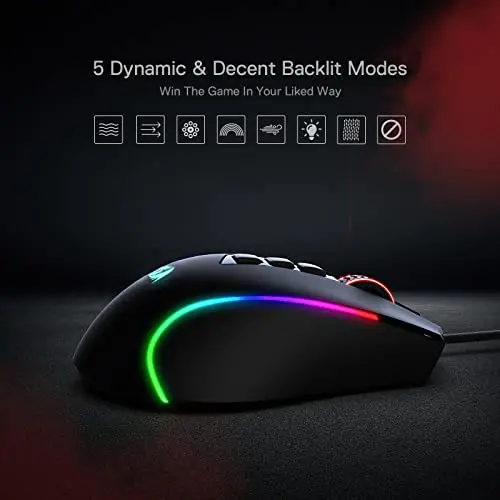Redragon M612 Predator RGB Gaming Mouse, 8000 DPI Wired Optical Mouse with 11 Programmable Buttons & 5 Backlit Modes, Software Supports DIY Keybinds Rapid Fire Button 7