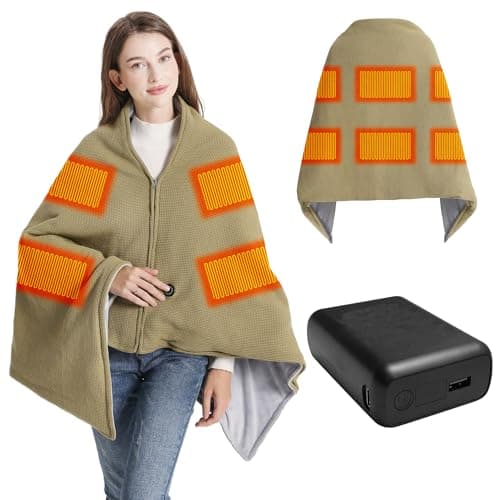 KSFJZF Heated Blanket with 20000mAh Power Bank - 58"X32" Green Knit & Gray Crystal Velvet, Rapid Heating, 3 Temps, Portable Cordless Heated Throw Shawl for Indoor & Outdoor Comfort (Green)