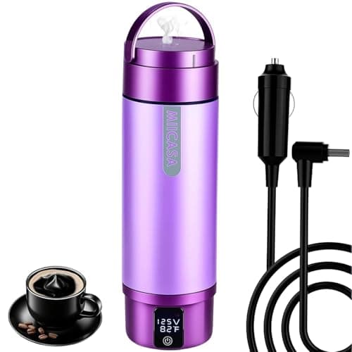 Vacuum Insulated Car Electric Kettle, Miicasa Stainless Steel Tumbler Car Water Heater,12V/24V Water Boiler with 6 Temperature and Auto Shut-Off Boil Dry,16oz