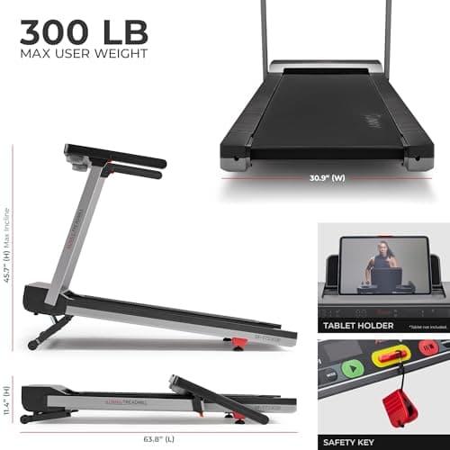 Sunny Health & Fitness Foldable 15 Level Auto Incline Treadmill, 20" Wide Running Belt, Quiet Brushless, Digital Display, 300 LB Weight Capacity, SunnyFit App Bluetooth Connection- SF-T723030 7