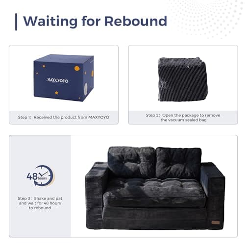 MAXYOYO Convertible Sofa Bed, Pull Out Loveseat Sleeper Sofa, Folding Couch Bed with Pillows for Living Room, Black 7