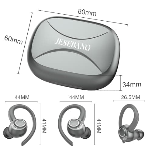 Wireless Earbuds, Bluetooth 5.4 Headphones Sport, Over Ear Buds with ENC Noise Cancelling Mic, 48H, Wireless Earphone with Earhooks, Stereo Deep Bass, IP7 Waterproof Ear Bud for Workout Running, Grey 8