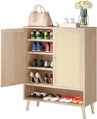 YITAHOME Rattan Shoe Cabinet with Doors, 5-Tier Shoe Storage Cabinet for Entryway, Shoe Rack Organizer Cabinet with Woven Rattan Doors and Adjustable Shelves for Entryway/Hallway/Closet 6