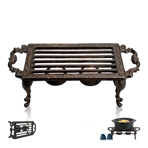 Linton Arts Cast Iron Teapot Warmer, Durable Tea Pot Warmer with 2 Tealight Holders for Tea, Coffee & Food Simmer Pot, Heavy-Duty Tea Warmer for Desk or Home, Includes Candle& Pinch Mitts