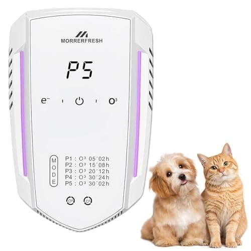 Morrerfresh Ozone Odor Eliminator for Strong Odor 99% Cat Litter Deodorizer Dog Poof Odor Removal Air Ionizers for Home Portable Air Purifier for Pets Toilet Wardrobe Shoe Garage Room Cabinet White