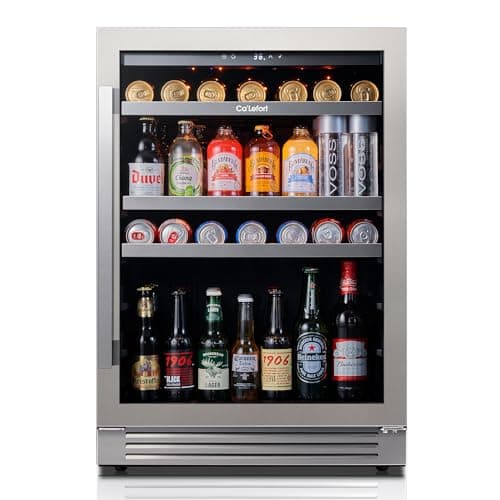 Ca'Lefort 24 Inch Beverage Refrigerator - 180 Can Beverage Fridge with 34°-54°F, Built in or Freestanding Beverage Cooler with Glass Door and 3 LED, Drink Fridge for Home/Kitchen(5.65 cu.ft)